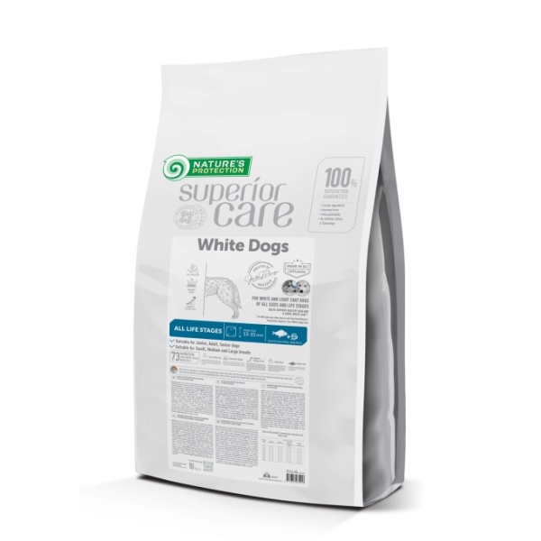 NATURE'S PROTECTION SUPERIOR CARE WHITE DOGS ADULT WHITE FISH + RICE ALL SIZES AND LIFE STAGES 10kg