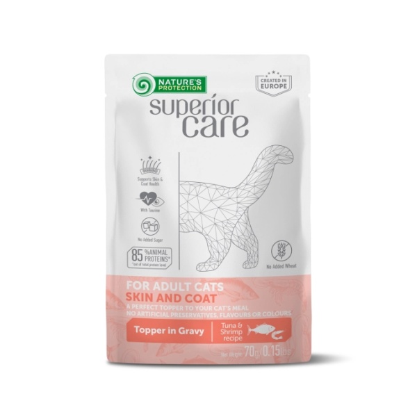 NATURE'S PROTECTION SUPERIOR CARE FOR ADULT CATS SKIN AND COAT TOPPER IN GRAVY WITH TUNA & SHRIMP RECIPE 70g