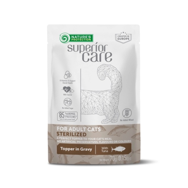 NATURE'S PROTECTION SUPERIOR CARE FOR ADULT CATS STERILIZED TOPPER IN GRAVY WITH TUNA 70g