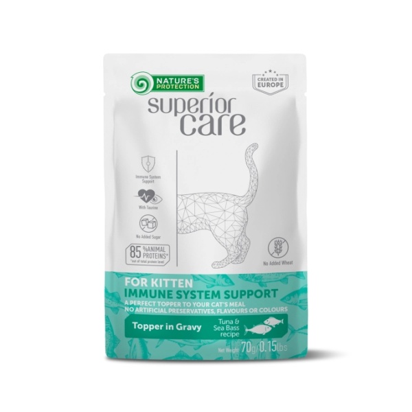 NATURE'S PROTECTION SUPERIOR CARE FOR KITTEN IMMUNE SYSTEM SUPPORT TOPPER IN GRAVY WITH TUNA & SEA BASS RECIPE 70g