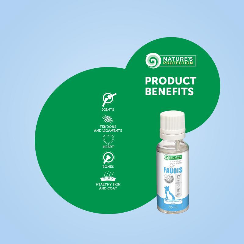 NATURE'S PROTECTION Faugis – fóðurbætiefni fyrir fullorðna hunda og ketti, vellíðunarformúla 5 í 1, 30 ml - Image 2